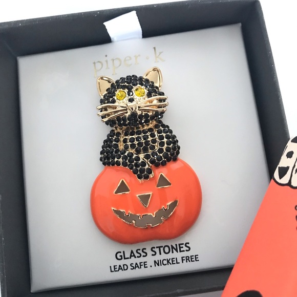 Piper K Halloween Black Cat Brooch With Glass Stones New In Box - Picture 5 of 9
